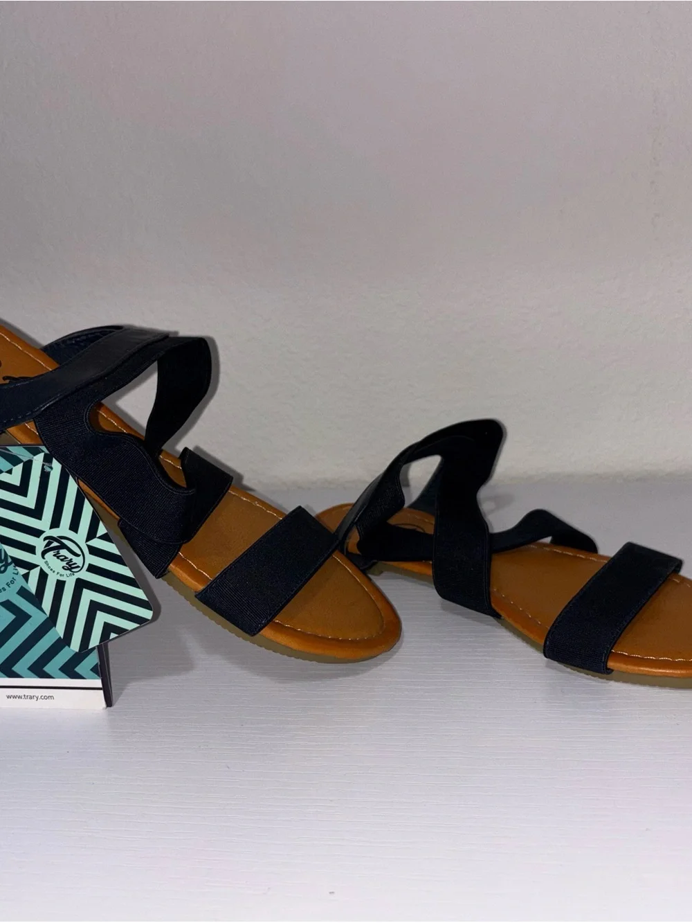 Trary Navy Blue & Tan Strappy Ankle Wrap Comfort Sandals Size 5.5 NWT 🏷️